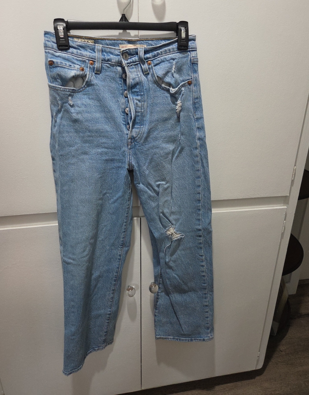 Women’s Light Blue Straight Leg Distressed Jeans